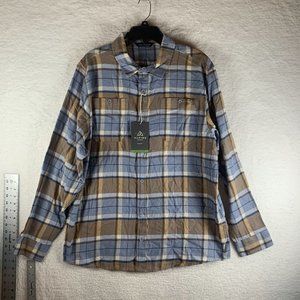 Alpine Design Shirt Men's XL Blue Plaid Cotton Flannel Pleated‎ Button-Up S8241